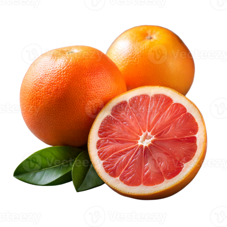 fresh-grapefruit-with-sliced-half-and-whole-fruits-on-transparent-background-png